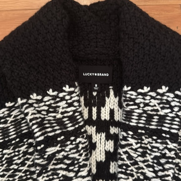 Lucky Brand | Fair Isle Color Black Sweater | Black/White | Wool Blend | M - Picture 4 of 9